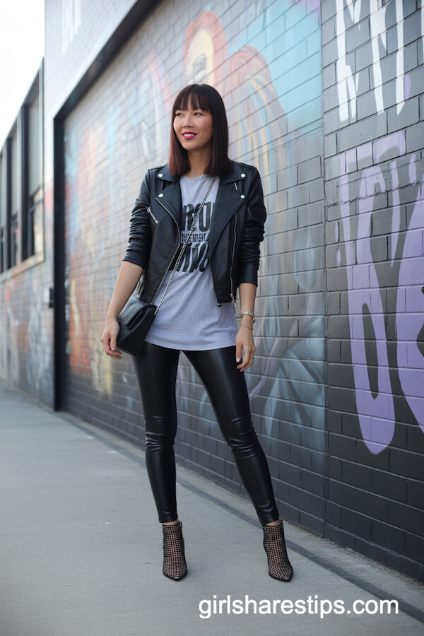 Faux Leather Leggings and Moto Jacket