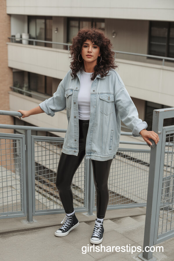 Denim Jacket with Black Leggings