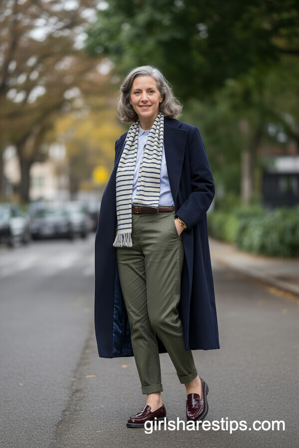 Navy Coat & Penny Loafers
