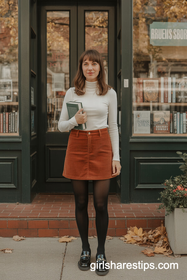 Corduroy Skirt & Classic Loafers