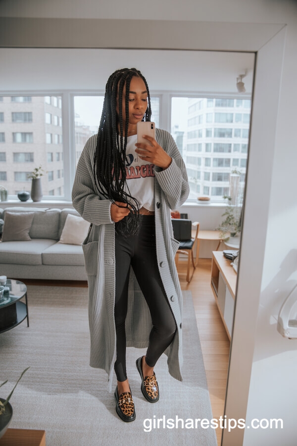 Long Cardigan & Leopard Loafers