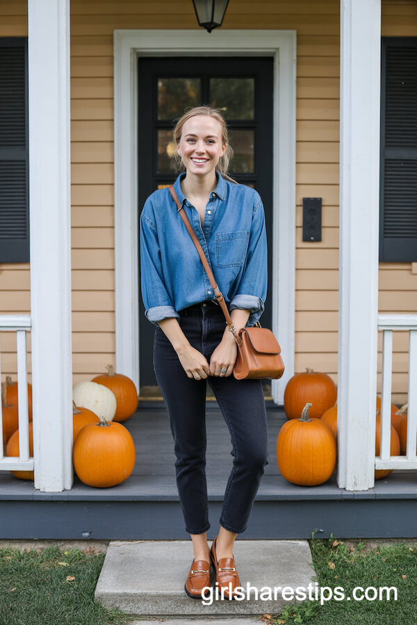 Denim Shirt & Brown Loafers