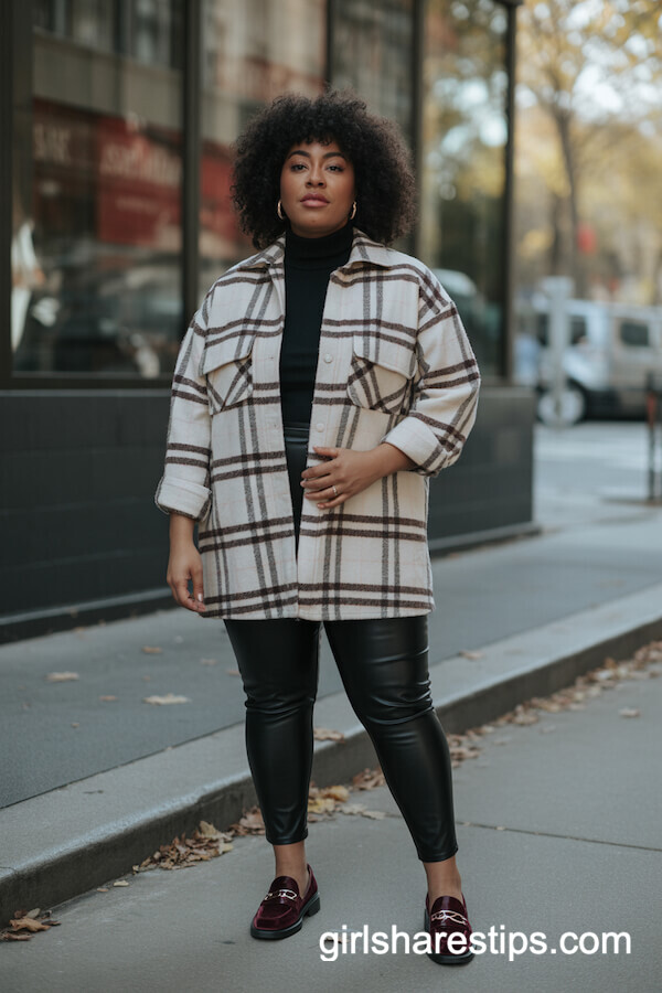 Checked Shacket & Velvet Loafers