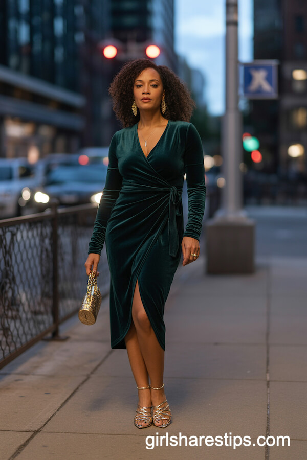 Emerald Velvet Wrap Dress
