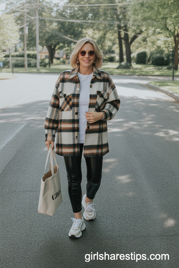 Plaid Shacket & Faux Leather Leggings
