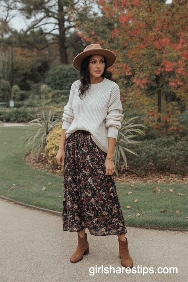 Floral Maxi Skirt & Chunky Sweater