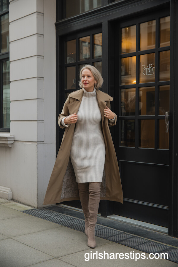 Ribbed Sweater Dress & Over-the-Knee Boots
