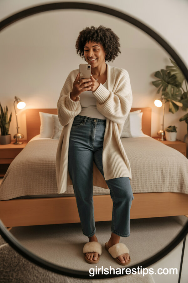 High-Rise Jeans & Knitted Cardigan