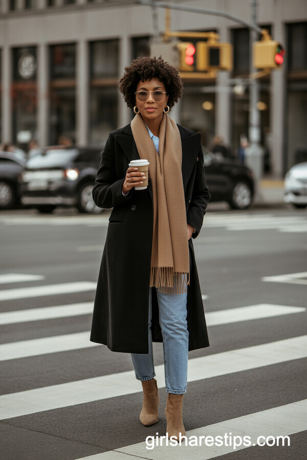 Tailored Wool Coat & Cashmere Scarf
