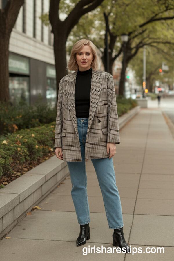 Plaid Blazer & Mock Neck Top