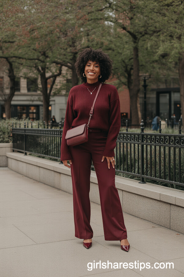 All-Burgundy Fall Look