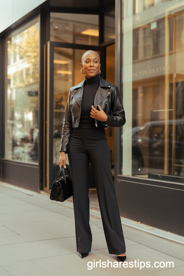 Fitted Turtleneck & Wide-Leg Trousers