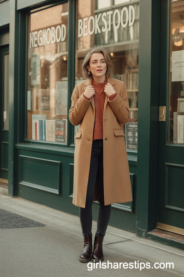 Camel Coat & Skinny Jeans