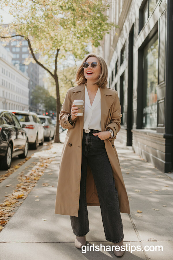 Camel Trench Coat & Jeans