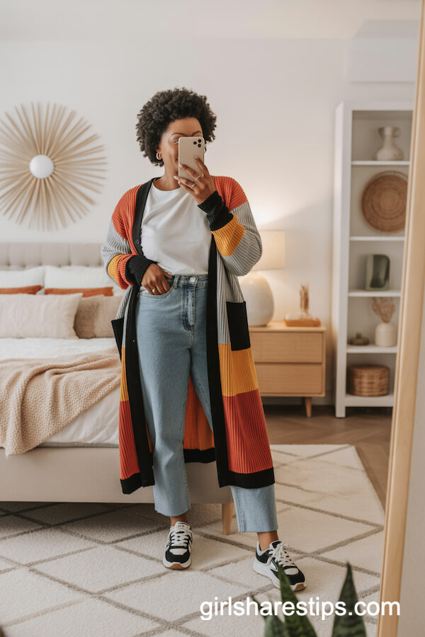 Colorblock Cardigan & Jeans