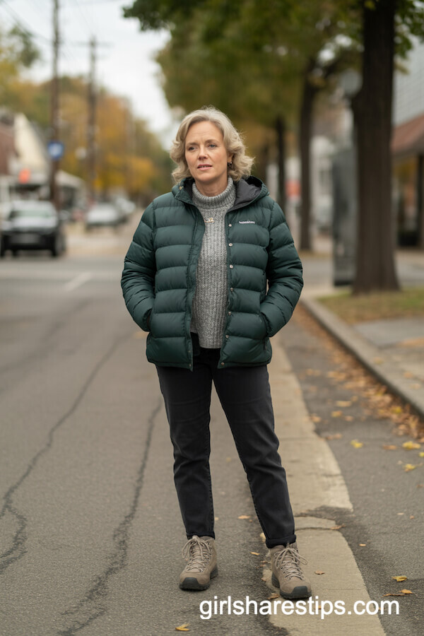 Green Puffer Jacket & Sweater