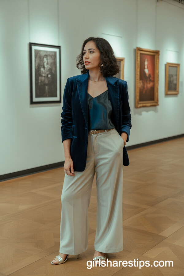 Velvet Blazer & Wide-Leg Trousers