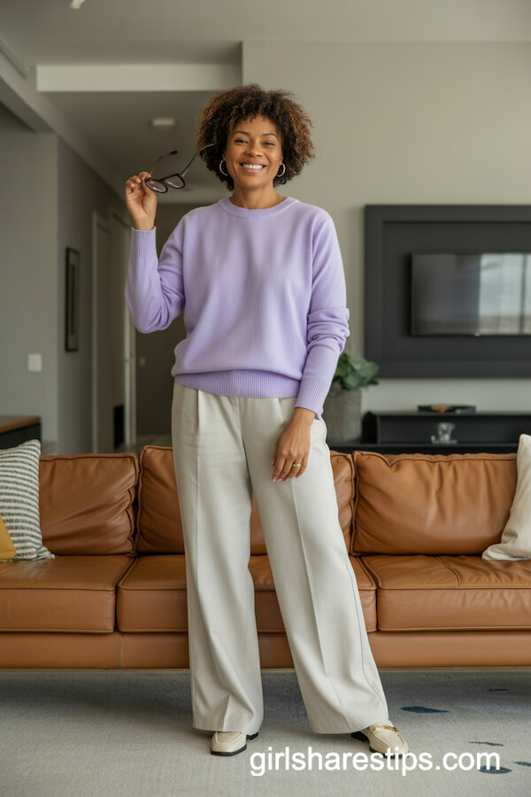 Lavender Cashmere & Cream Trousers