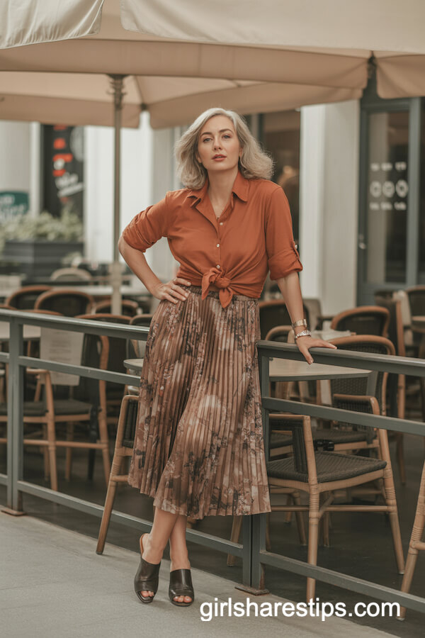 Rust Shirt Floral Skirt