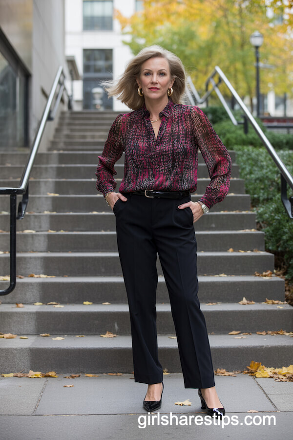 Printed Blouse Tailored Trousers