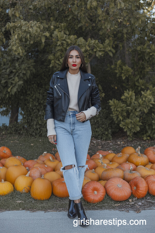 Faux Leather Moto Jacket & Ripped Jeans