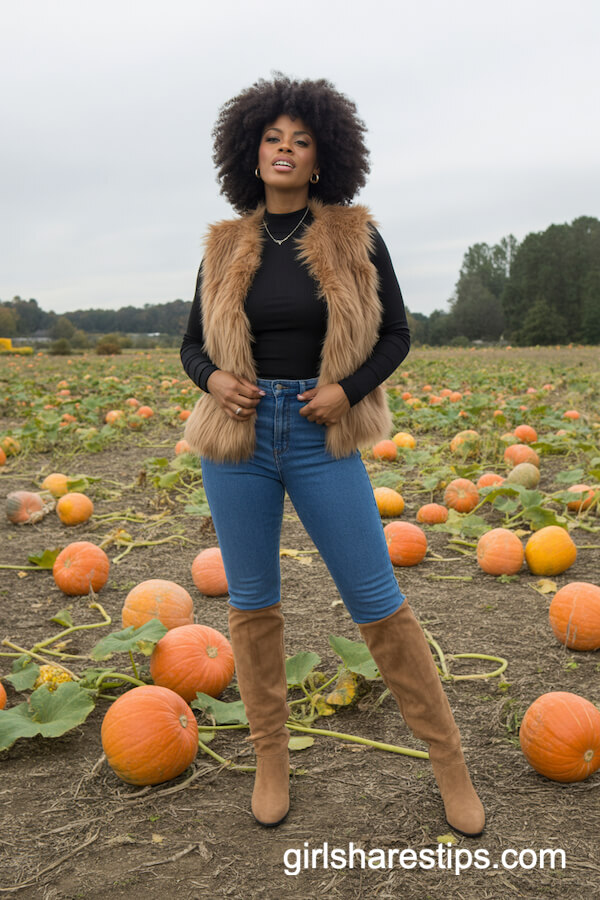 Faux Fur Vest & Black Top