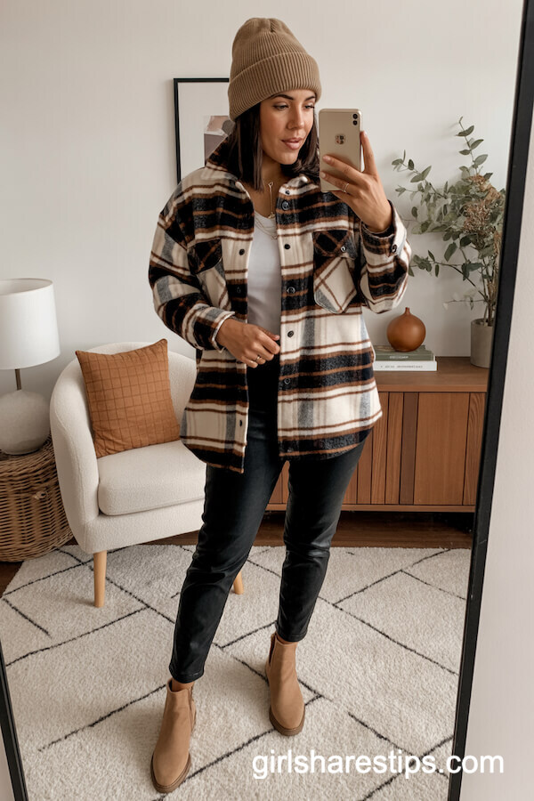 Plaid Shacket & Slouchy Beanie