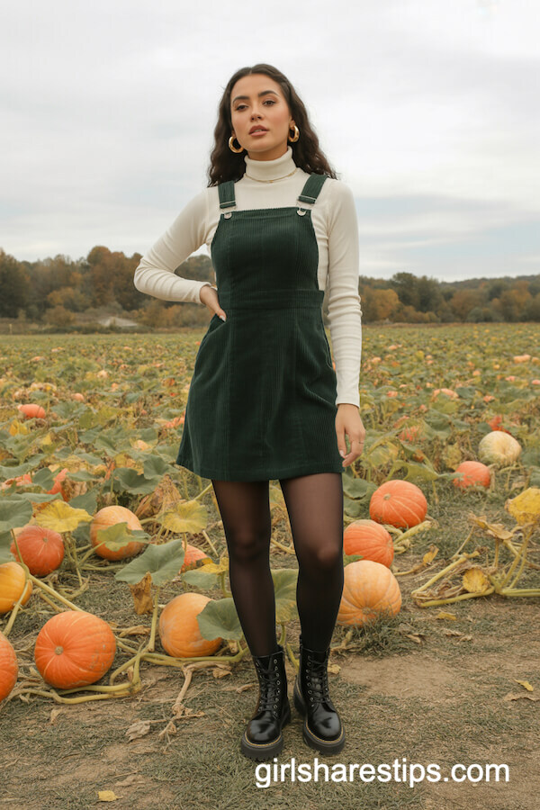 Corduroy Overalls & Cream Turtleneck