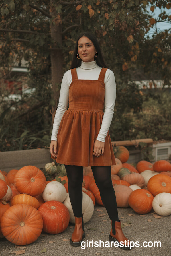 Burnt Orange Corduroy Pinafore And Turtleneck