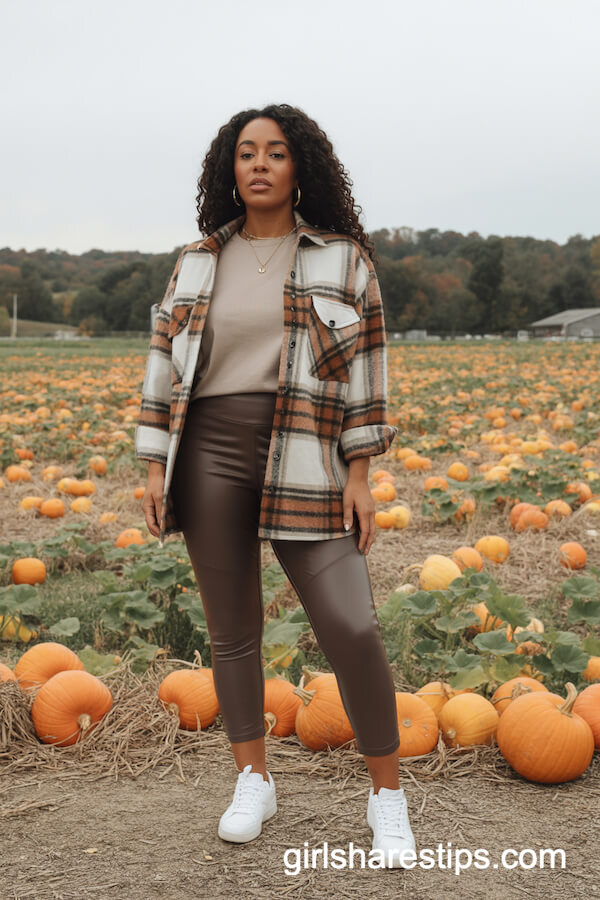 Plaid Shacket & Faux Leather Leggings
