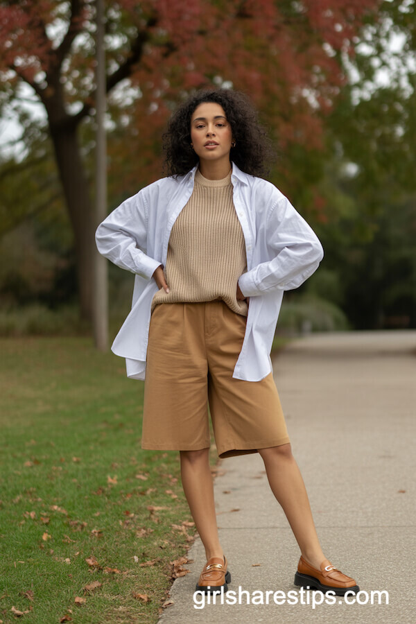 Knee-Length Shorts & Sweater Vest