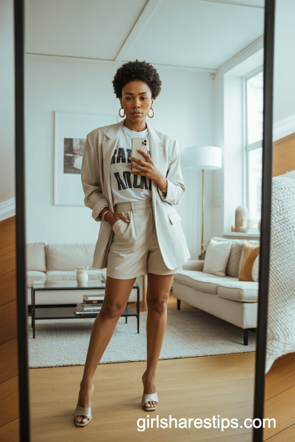 Beige Shorts & Matching Blazer