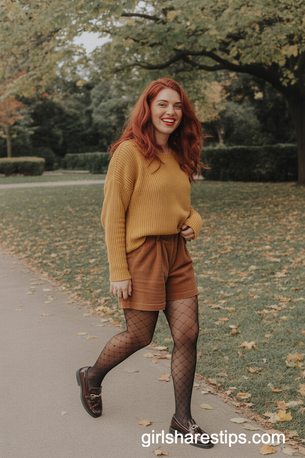 Corduroy Shorts & Mustard Sweater