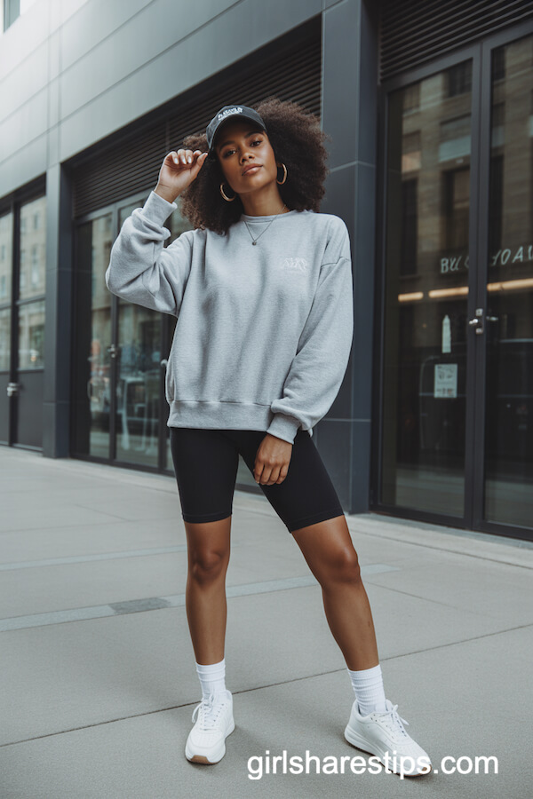 Bike Shorts & Oversized Sweatshirt