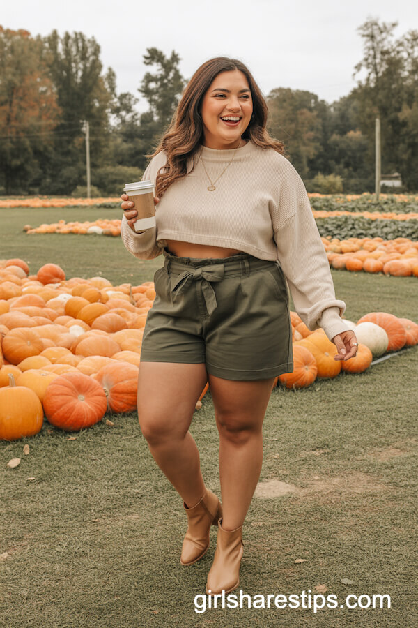 Olive Paperbag Shorts Cropped Pullover