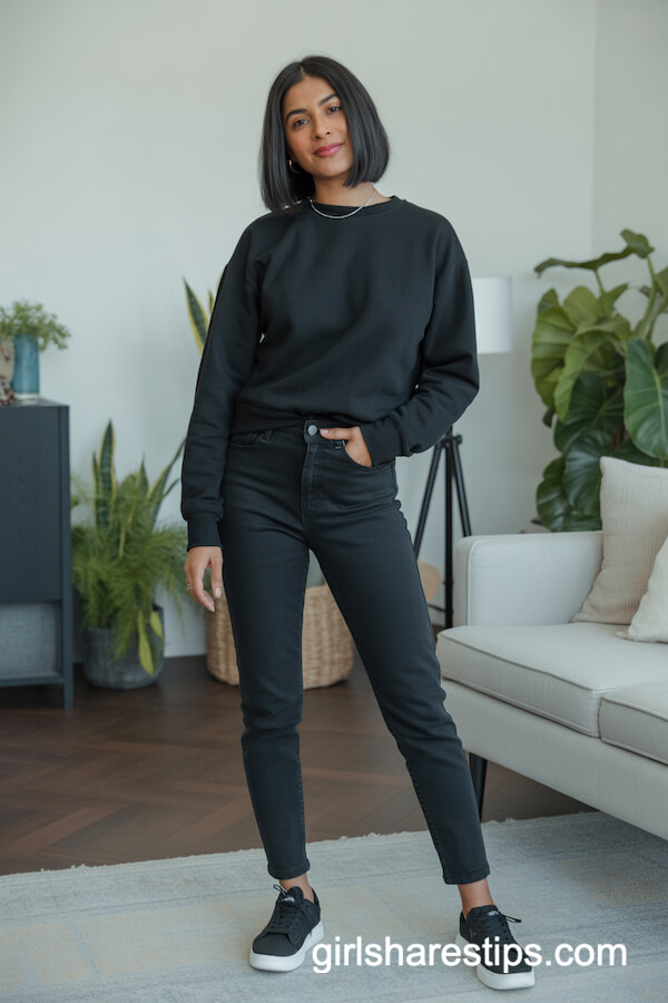 All-Black Outfit with Sleek Sneakers