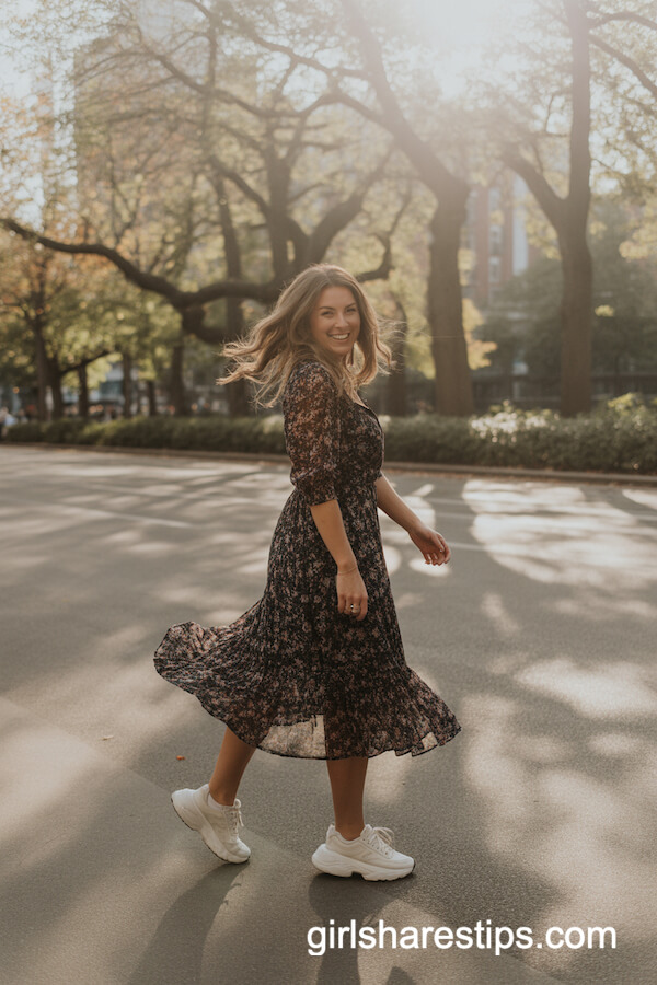 Floral Midi Dress & Chunky Sneakers