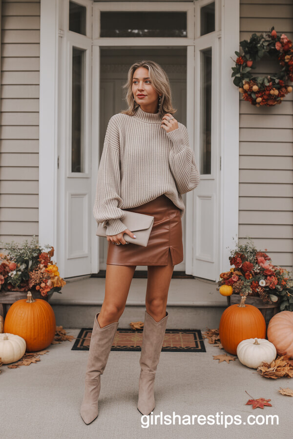 Chunky Knit & Faux Leather Skirt