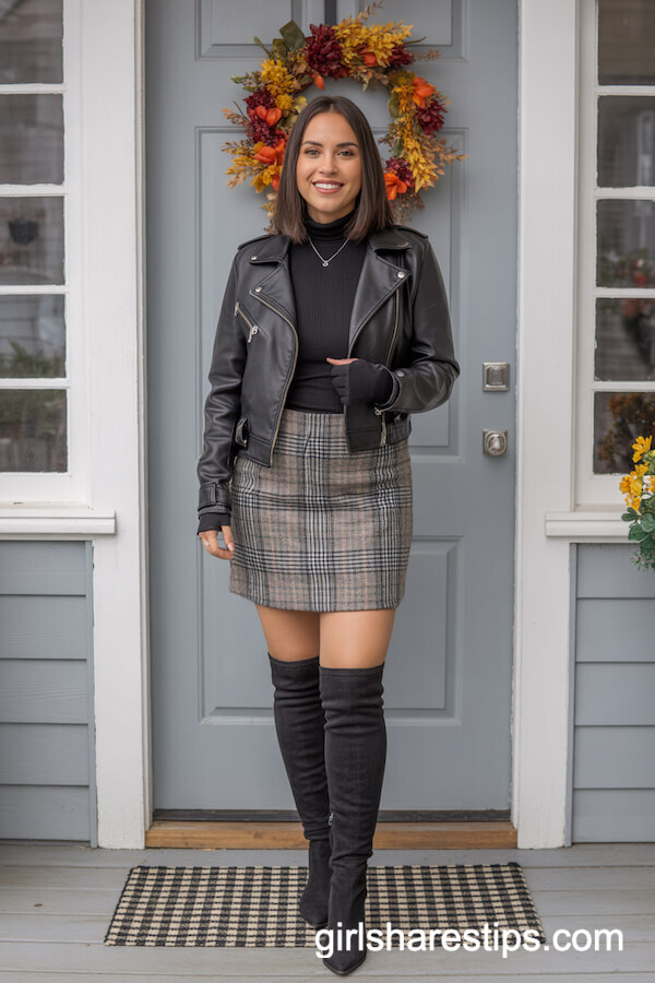Plaid Mini Skirt & Moto Jacket