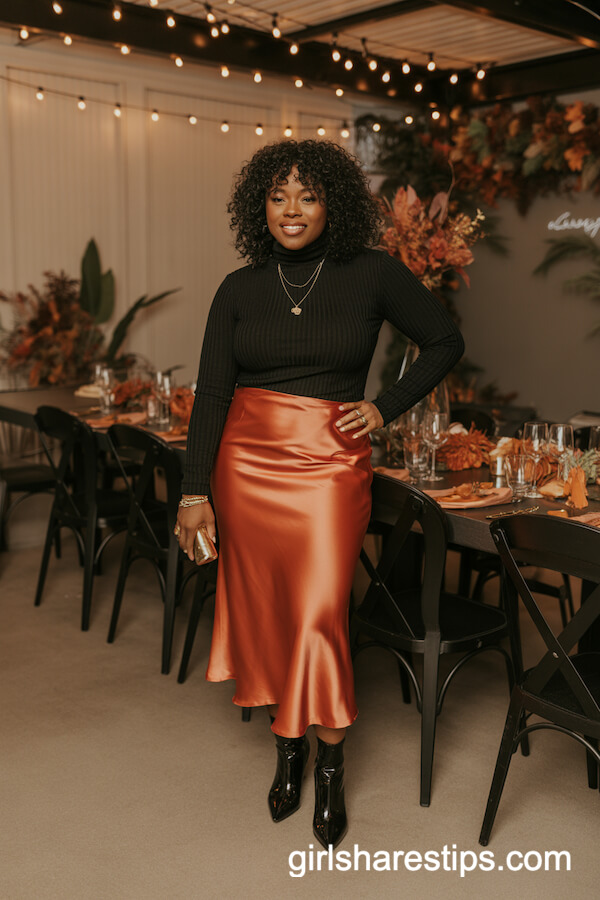 Orange Satin Midi & Black Knit