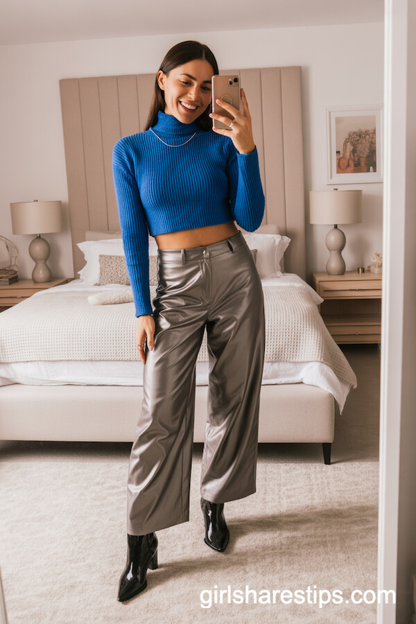 Blue Cropped Sweater Silver Pants