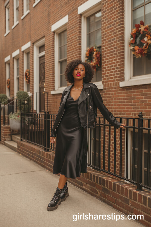 Faux Leather Jacket & Slip Dress