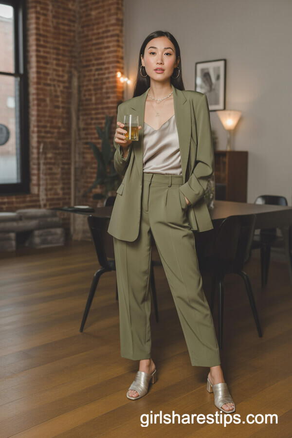 Tailored Olive Pantsuit