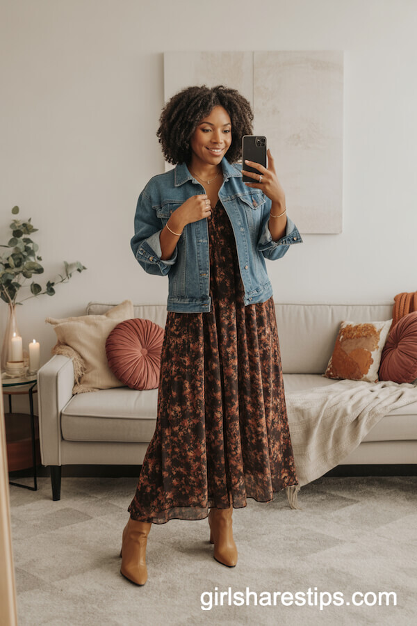 Floral Maxi Dress & Denim Jacket