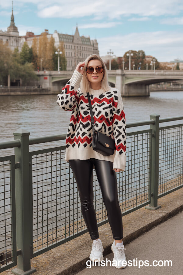 Bold Knit Sweater & Faux Leather Leggings