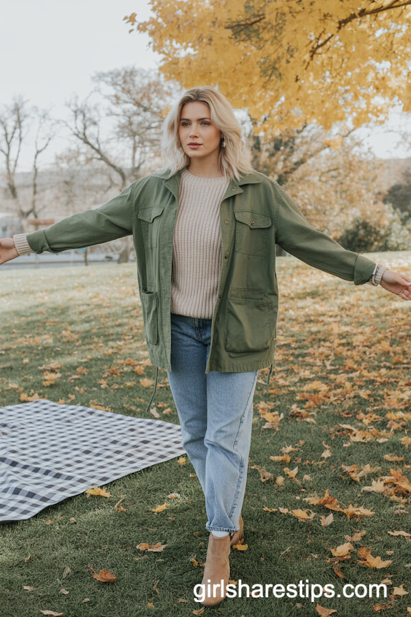 Green Utility Jacket & Boyfriend Jeans