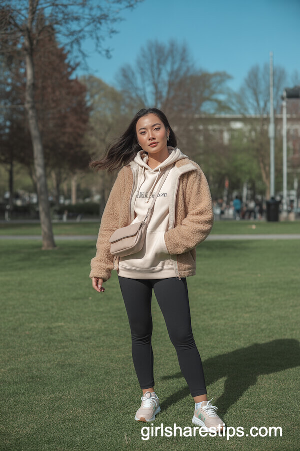Tan Sherpa Jacket & Cream Hoodie