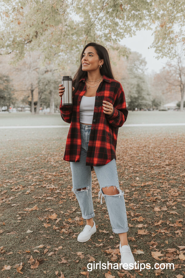Oversized Plaid Flannel & Ripped Jeans