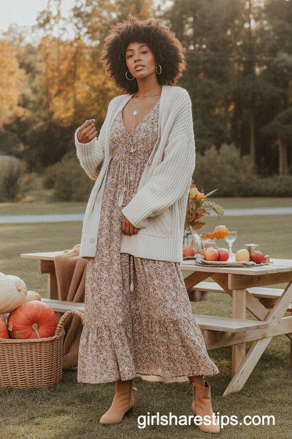 Boho Floral Maxi Dress & Knit Cardigan