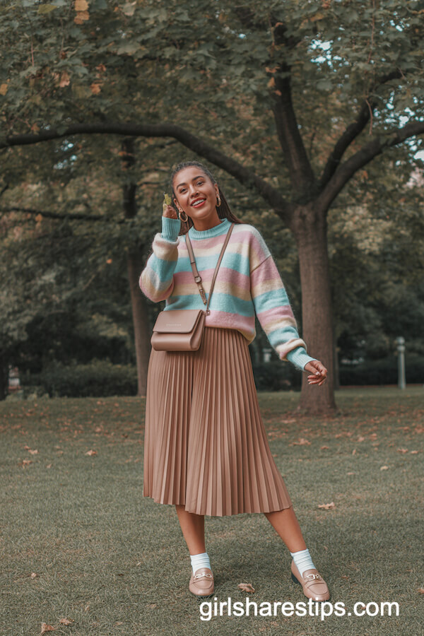 Pastel Preppy Sweater & Pleated Skirt